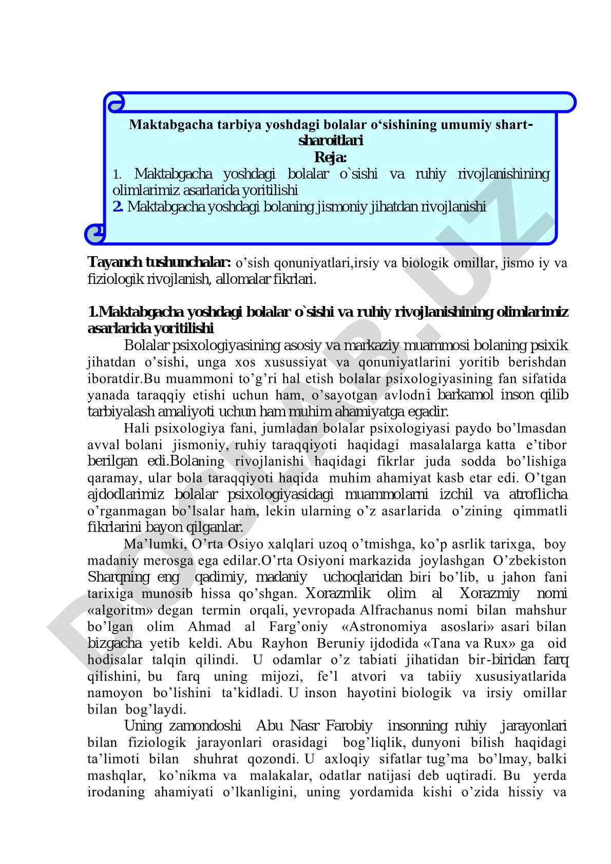Maktabgacha yoshdagi bolalar o'sishi va ruhiy rivojlanishi