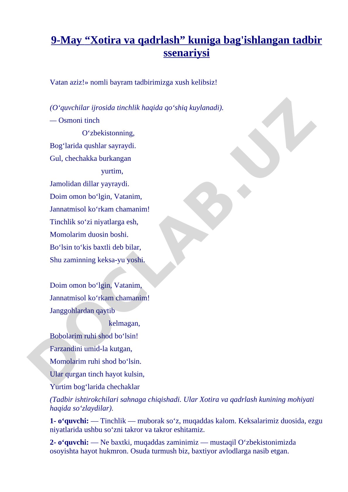 9-may Xotira va qadrlash kuni
