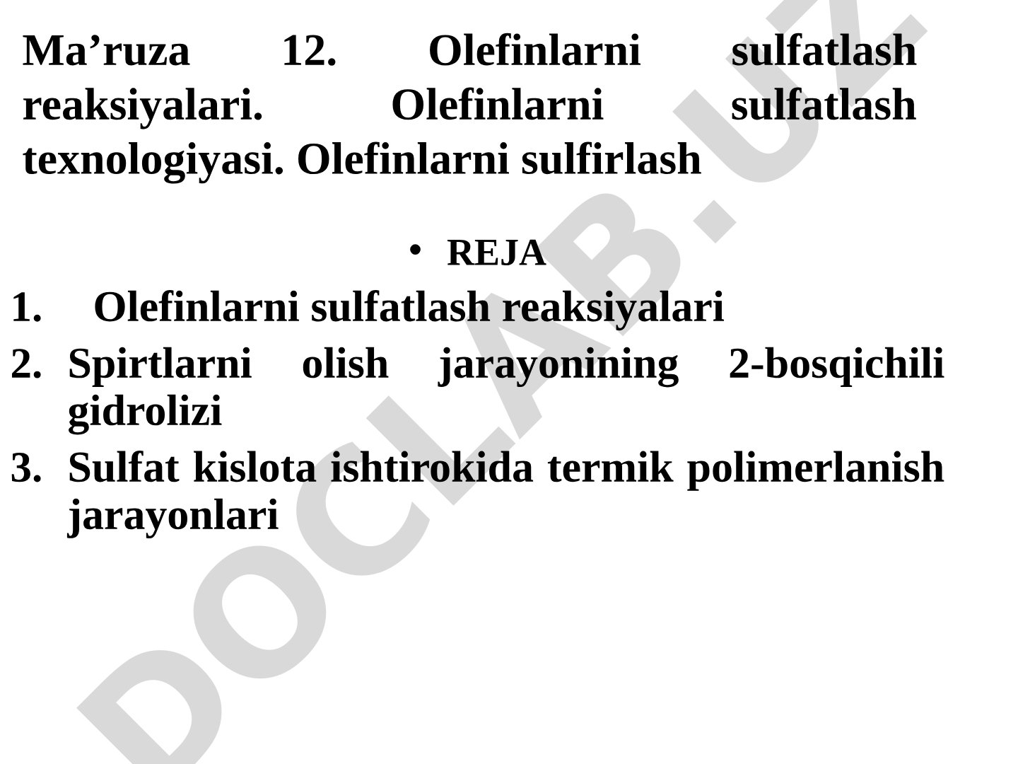 Olefinlarni sulfatlash reaksiyalari