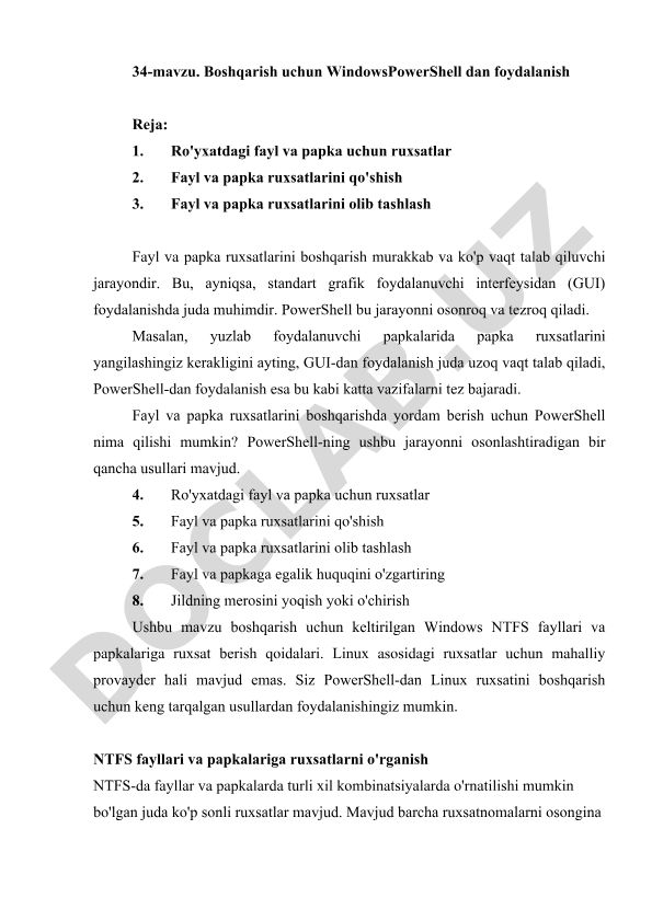 Boshqarish uchun Windows PowerShell dan foydalanish