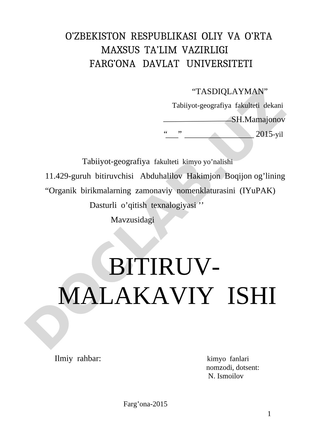 Organik birikmalarning zamonaviy nomenklaturasini (IYuPAK) Dasturli o’qitish texnalogiyasi