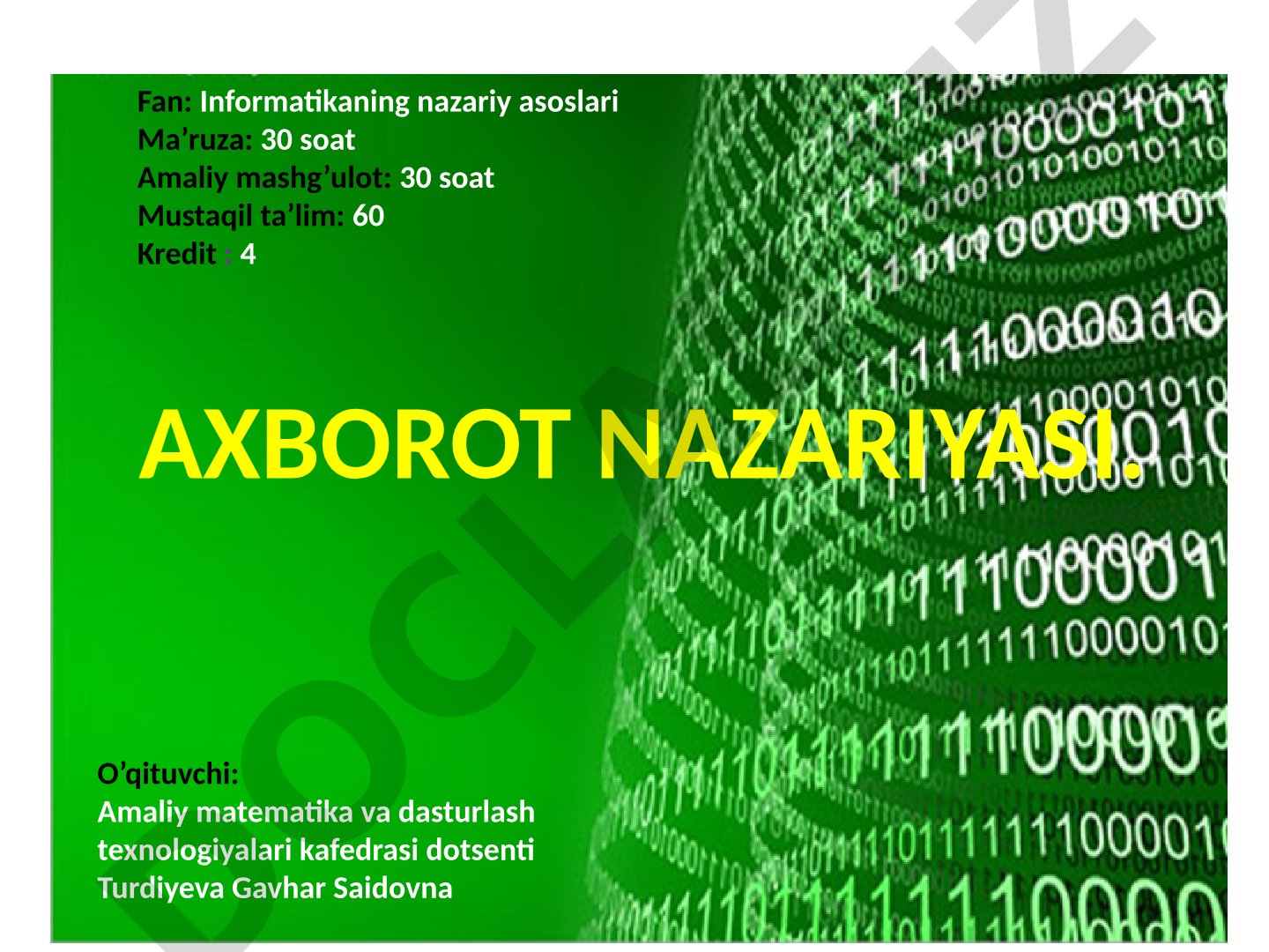 Axborot nazariyasi: informatikaning nazariy asoslari