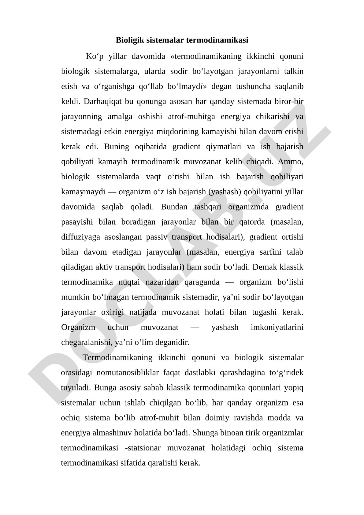 Biologik sistemalar termodinamikasi