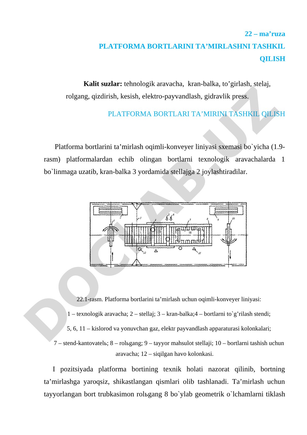 Platforma bortlarini ta’mirlashni tashkil qilish
