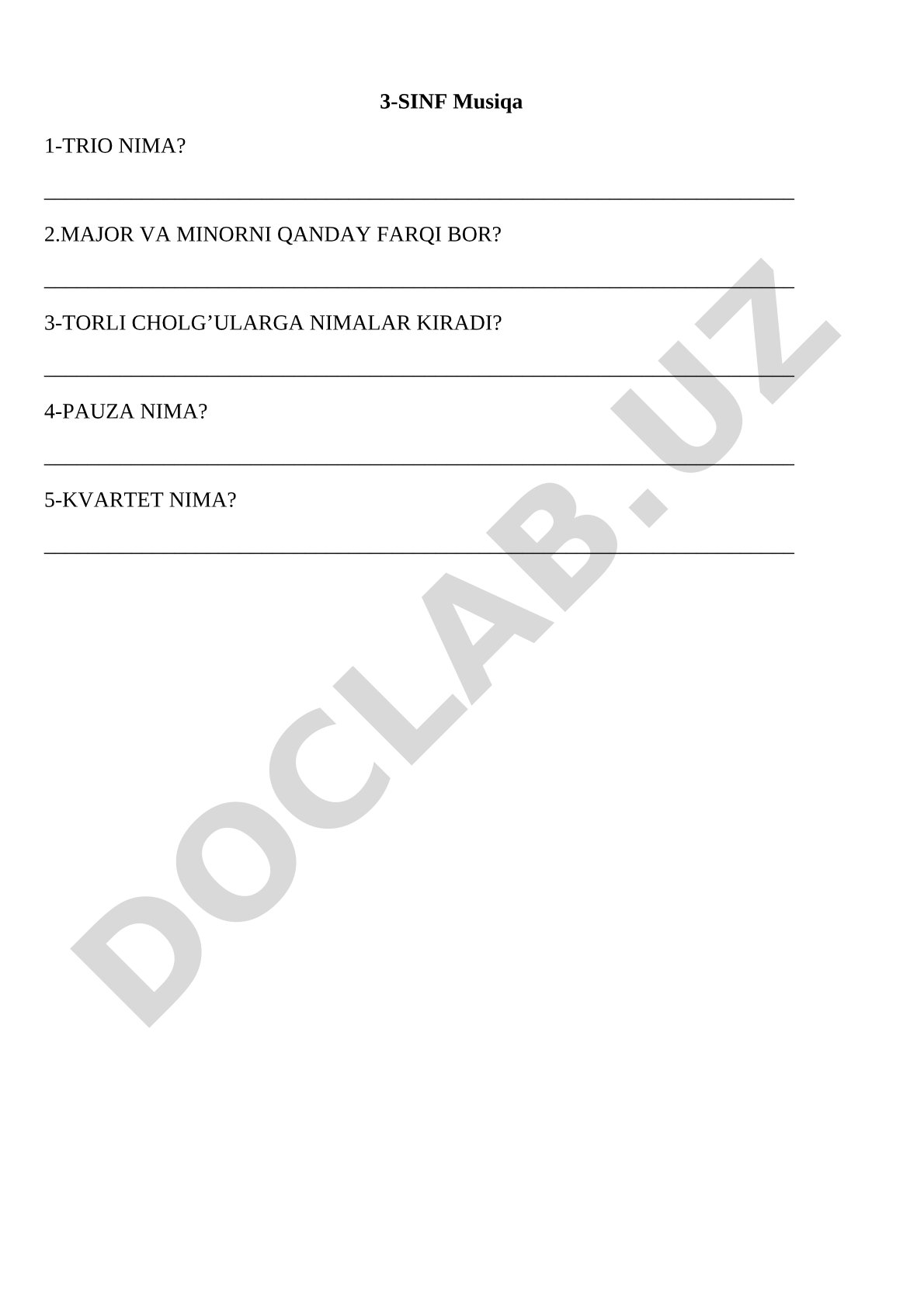 3-sinf musiqa fanidan test savollari