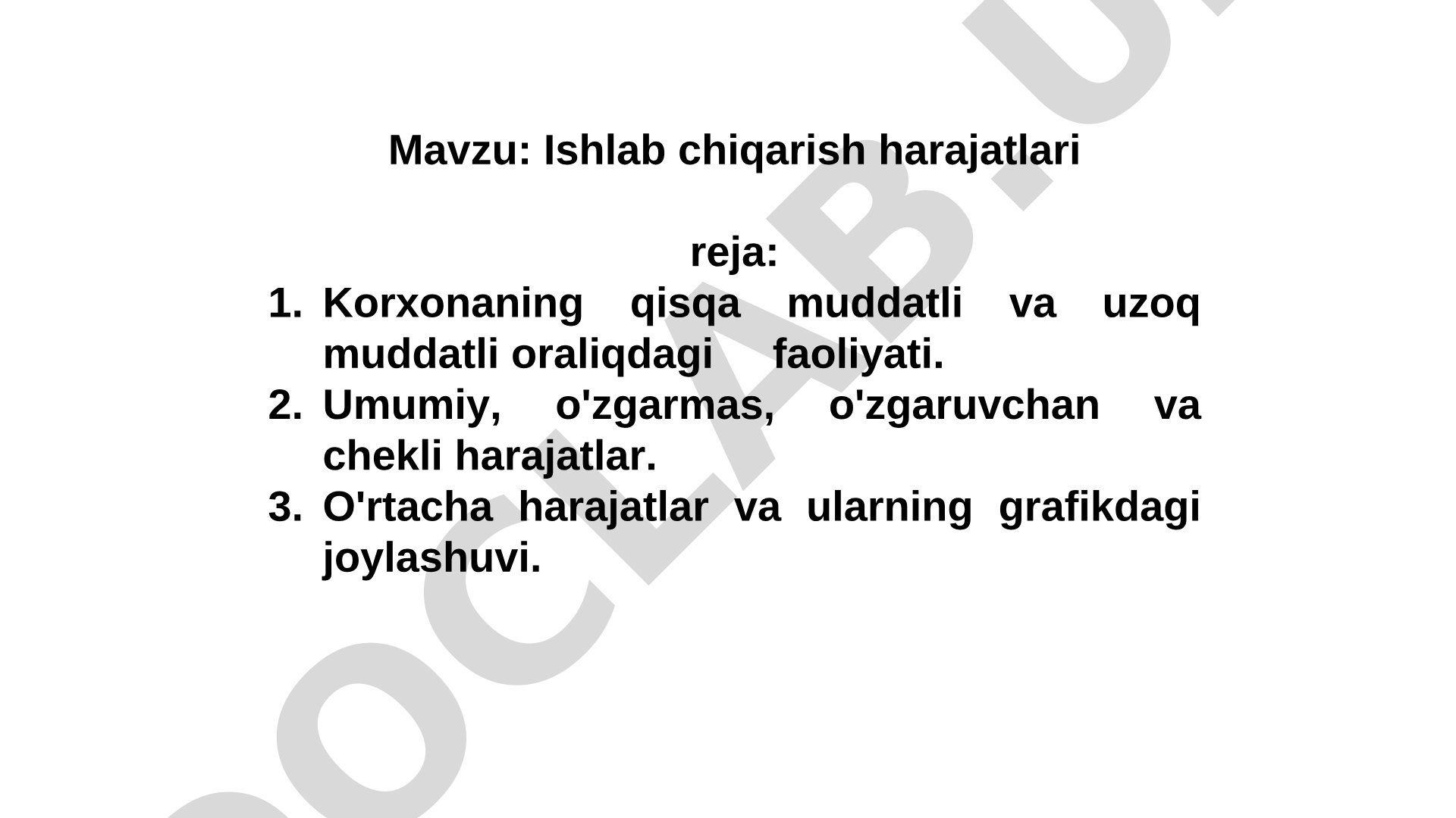 Ishlab chiqarish harajatlari reja: Korхonaning qisqa muddatli va uzoq muddatli oraliqdagi faoliyati