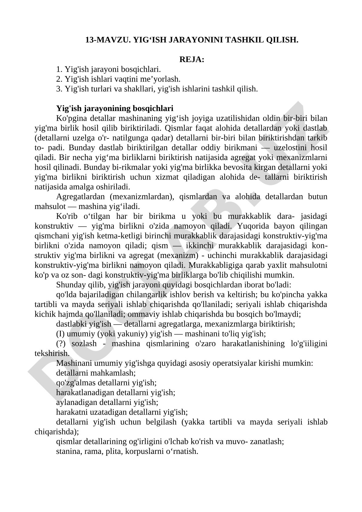 Yig'ish jarayonini tashkil qilish