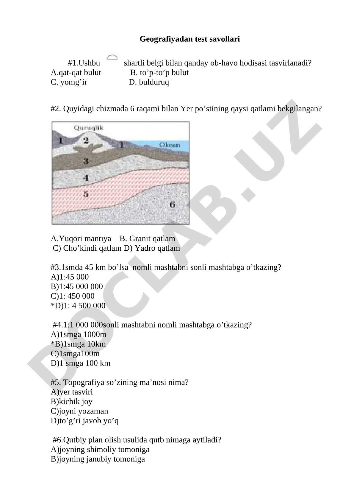 Geografiyadan test savollari #1