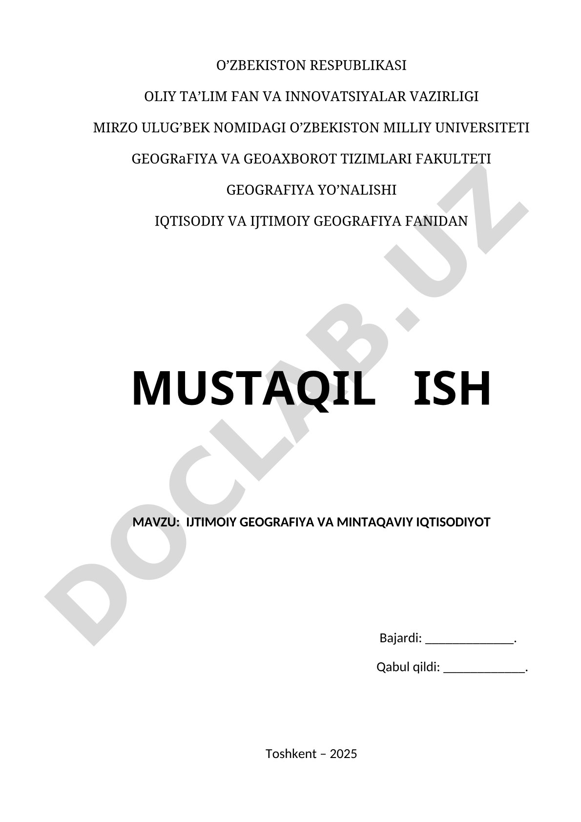 Ijtimoiy geografiya va mintaqaviy iqtisodiyot
