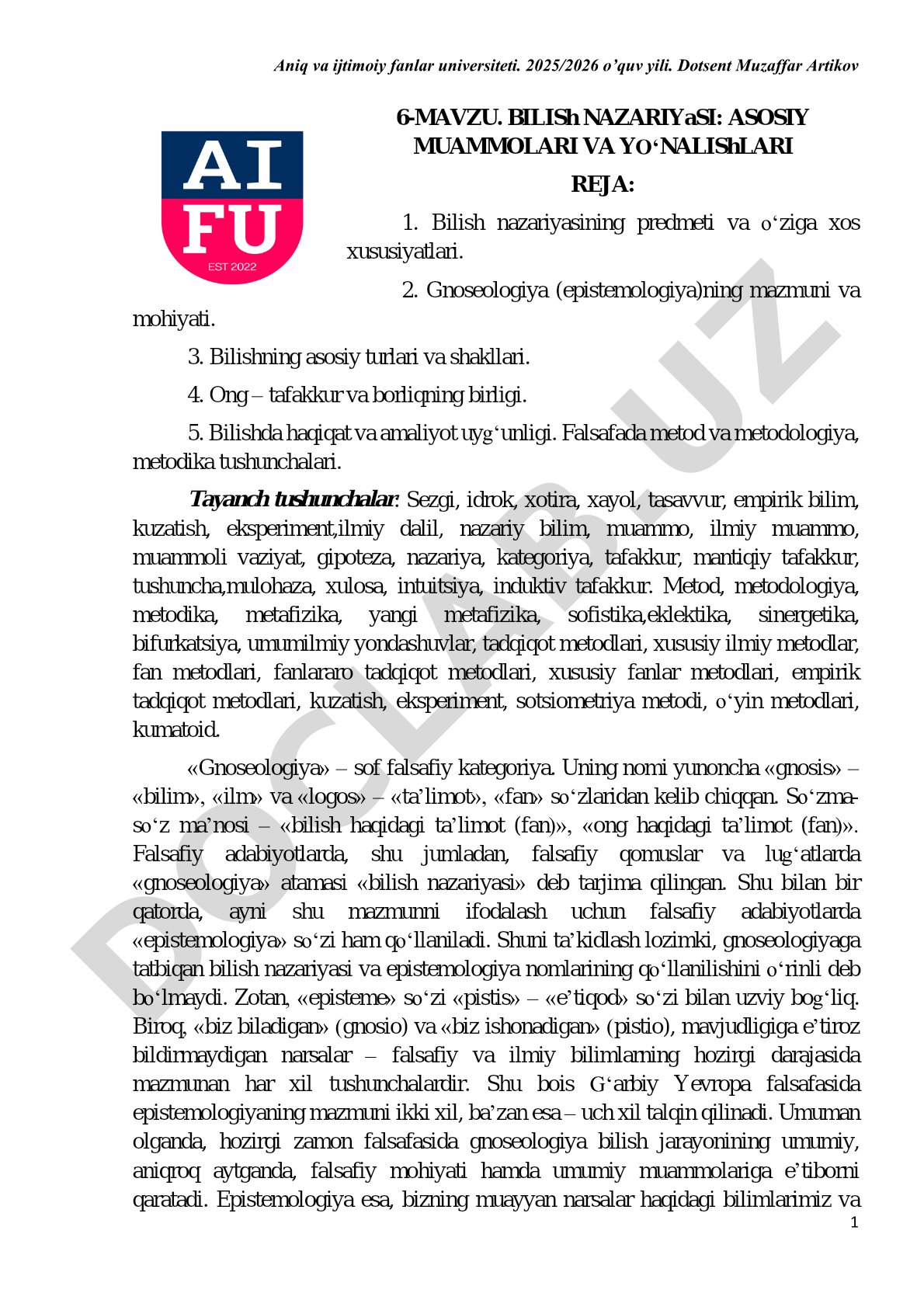 BILISh NAZARIYaSI: ASOSIY MUAMMOLARI VA YO‘NALIShLARI