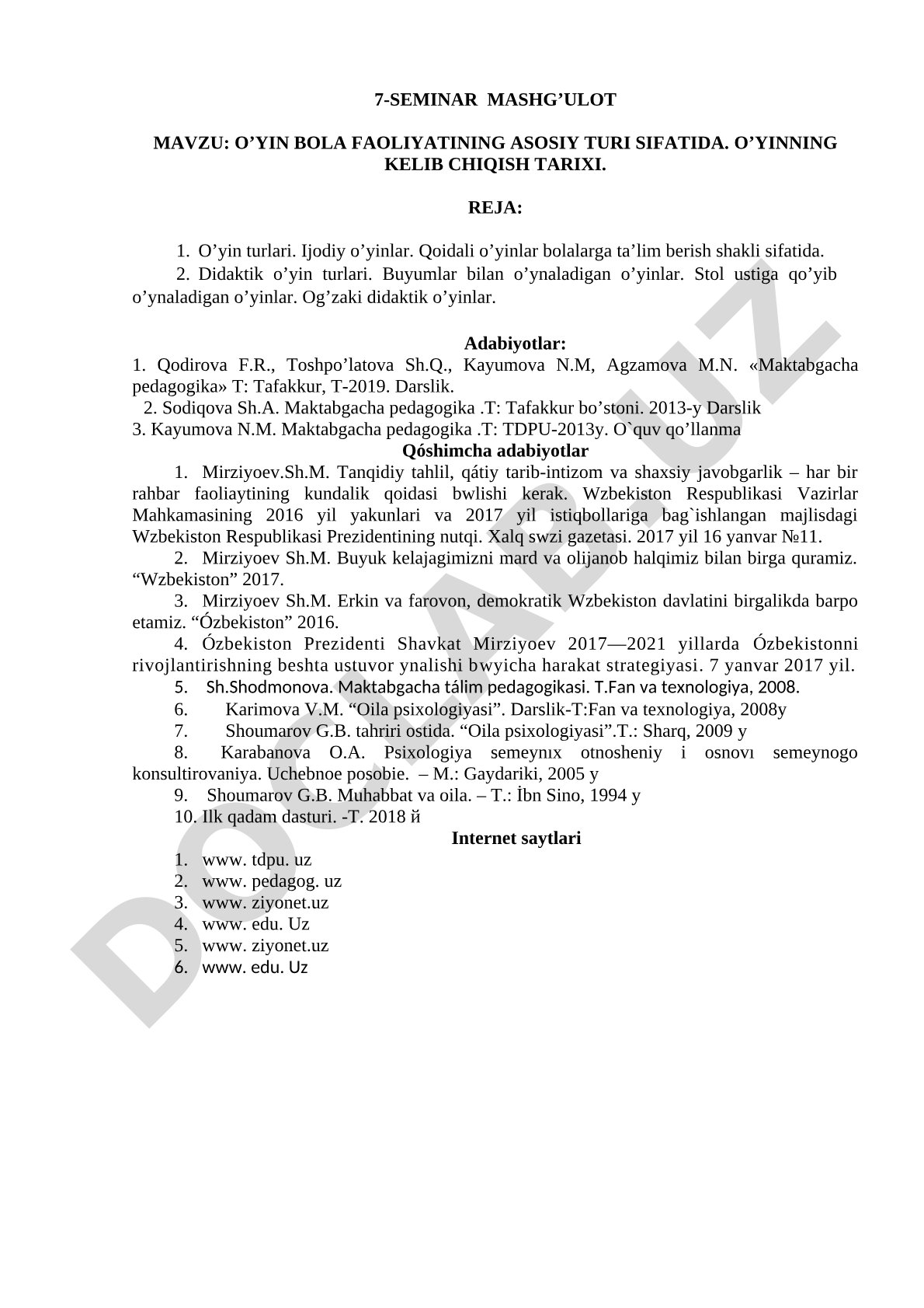 O‘yin bola faoliyatining asosiy turi sifatida. O‘yinning kelib chiqish tarixi