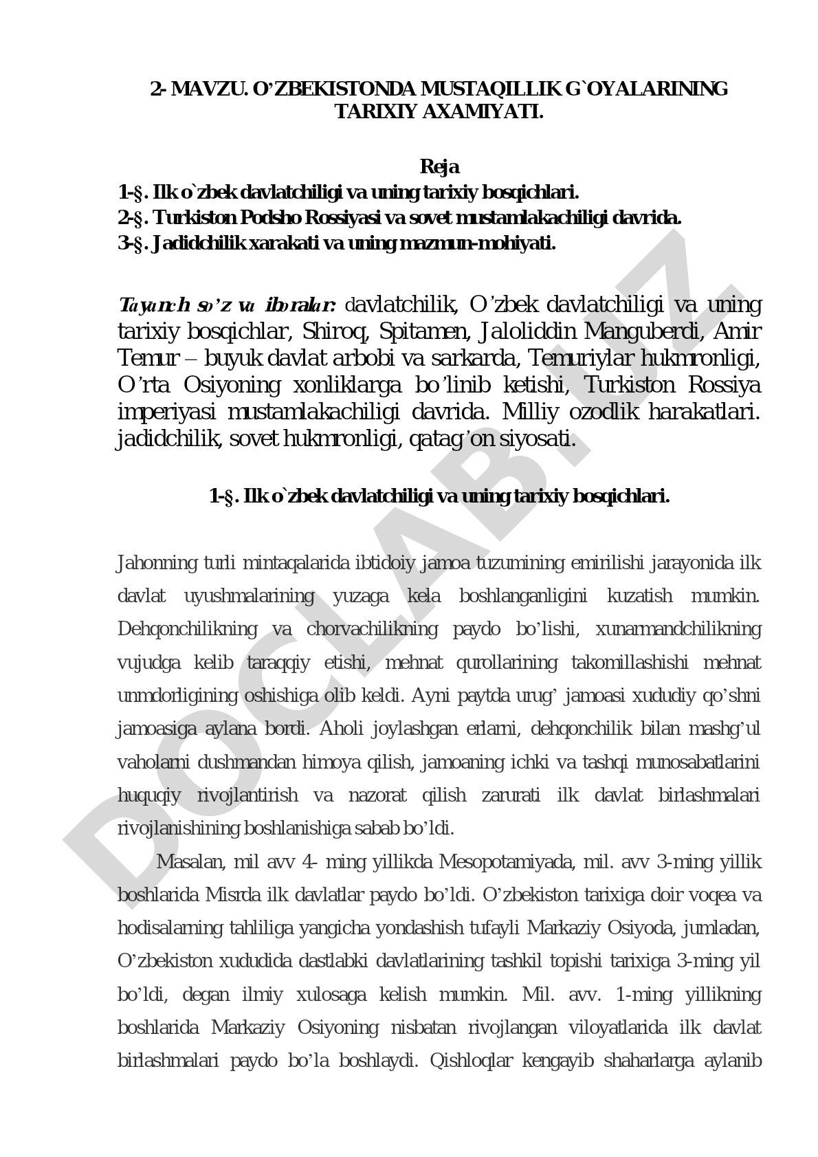 O’ZBEKISTONDA MUSTAQILLIK G`OYALARINING TARIXIY AXAMIYATI