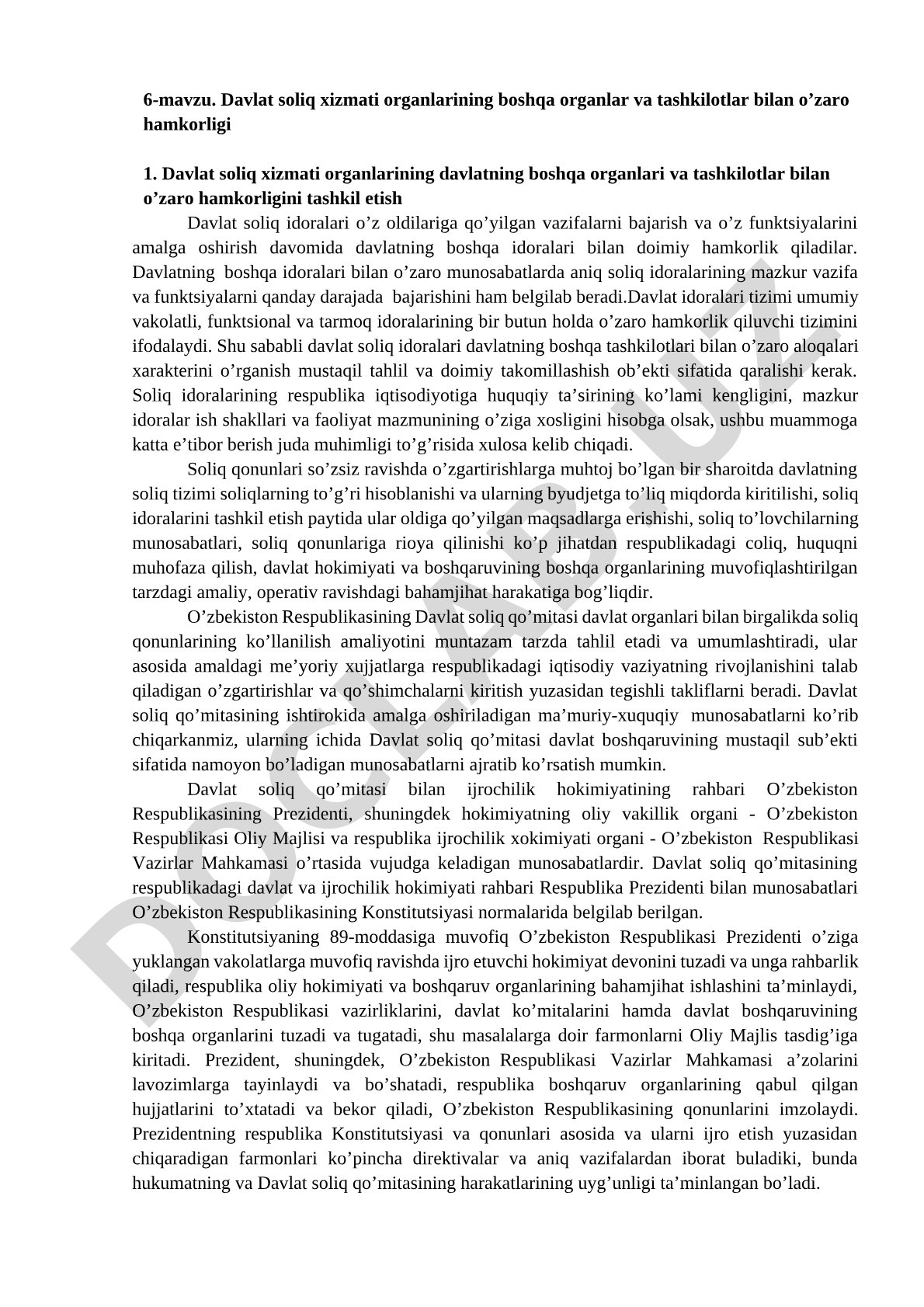 Davlat soliq xizmati organlarining boshqa organlar va tashkilotlar bilan o’zaro hamkorligi