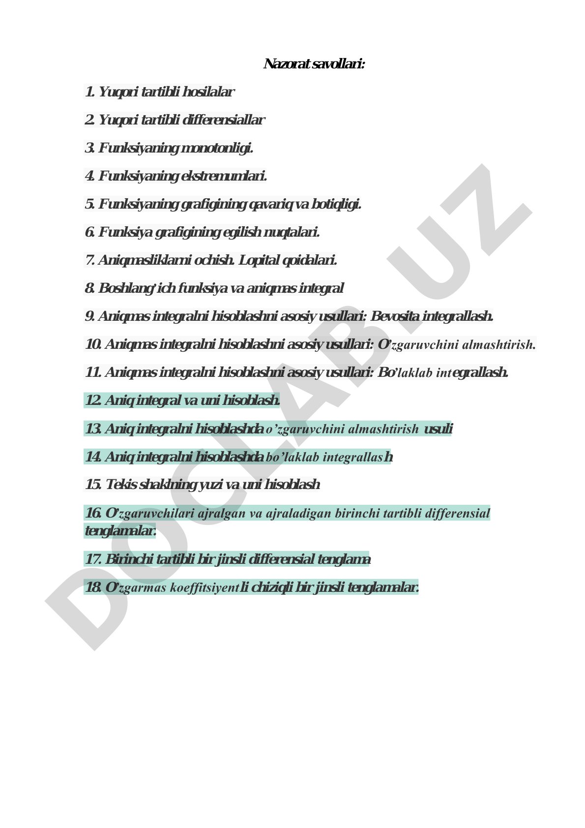 Matematik tahlil: hosilalar, integrallar va differensial tenglamalar