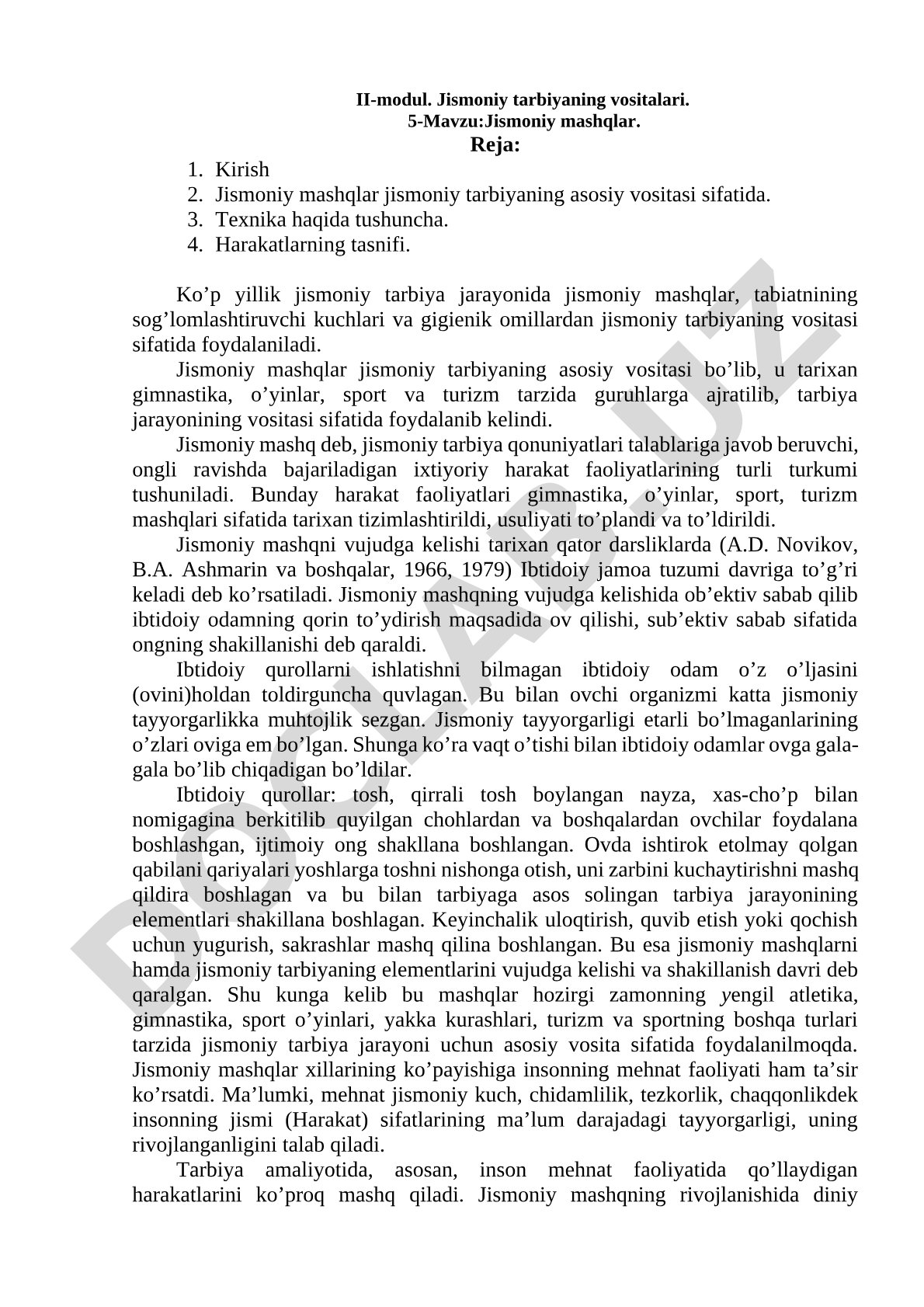 Jismoniy mashqlar jismoniy tarbiyaning asosiy vositasi sifatida