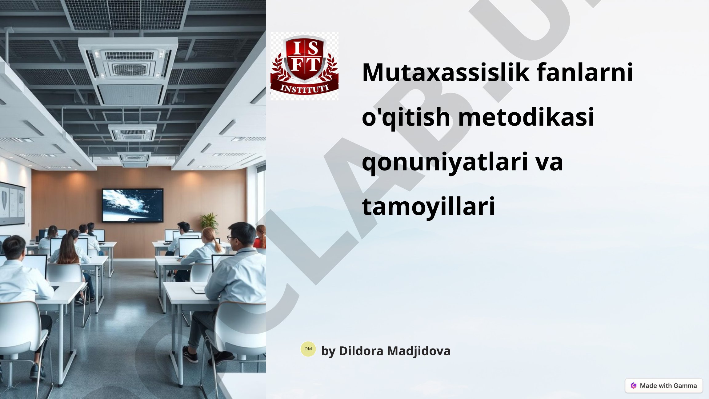 Mutaxassislik fanlarni o'qitish metodikasi qonuniyatlari va tamoyillari