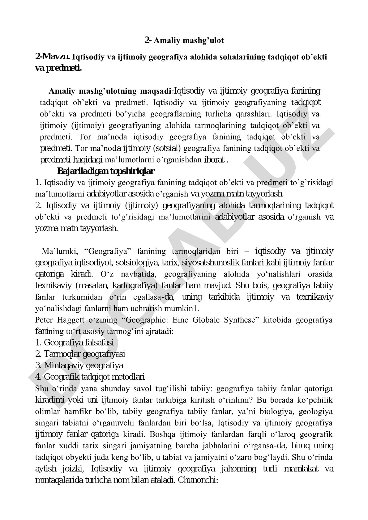 Iqtisodiy va ijtimoiy geografiya alohida sohalarining tadqiqot ob’ekti va predmeti