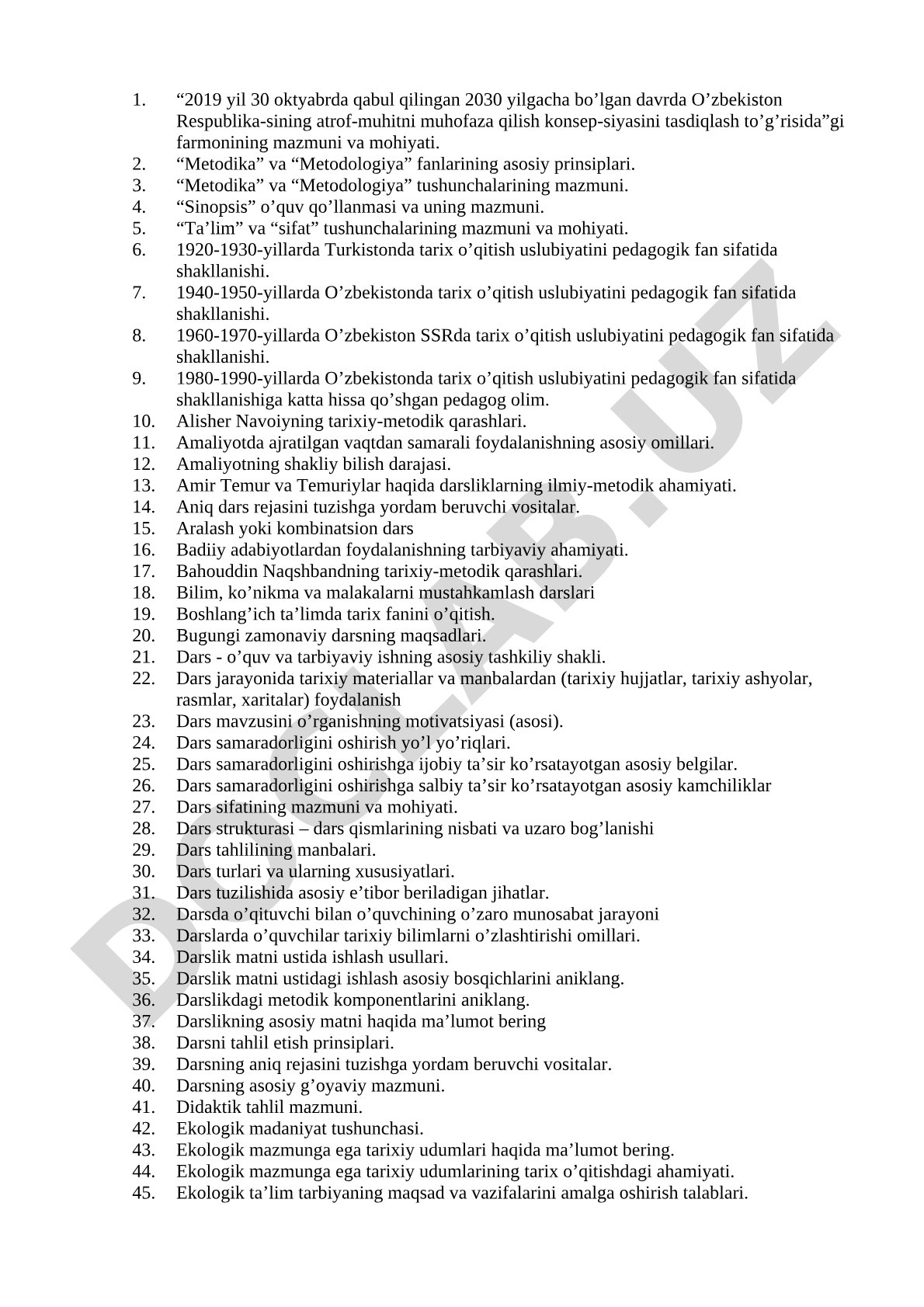 O'zbekistonda tarix o'qitish uslubiyati