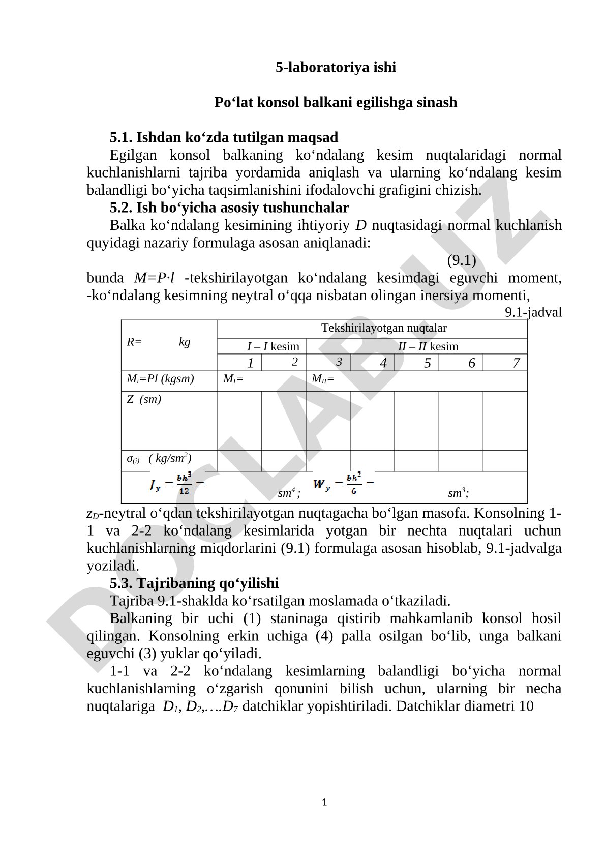 Po‘lat konsol balkani egilishga sinash