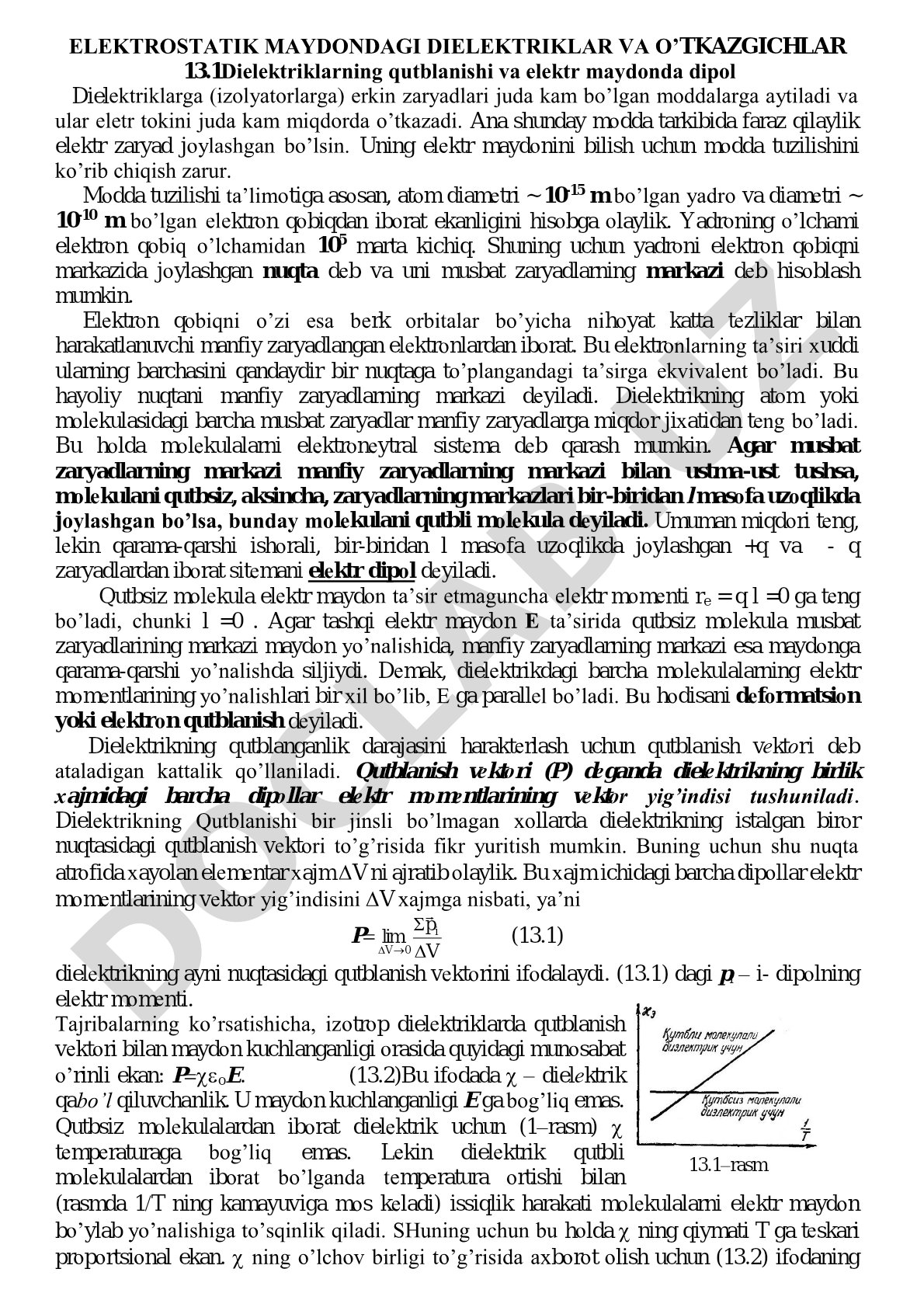 Elektrostatik maydondagi dielektriklar va o'tkazgichlar