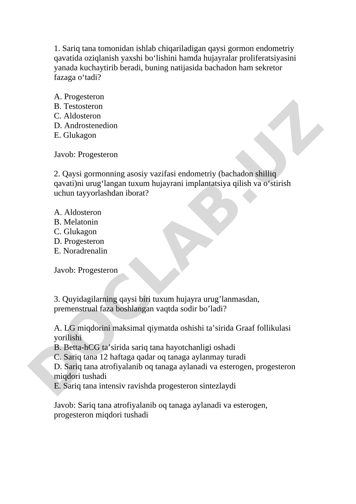 Progesteron gormoni va endometriy qavati