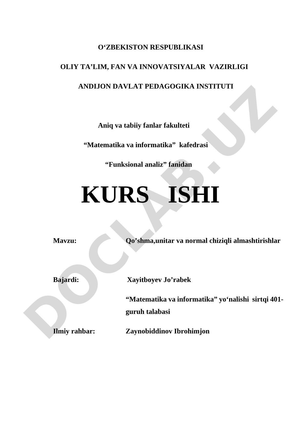Qo'shma, unitar va normal chiziqli almashtirishlar