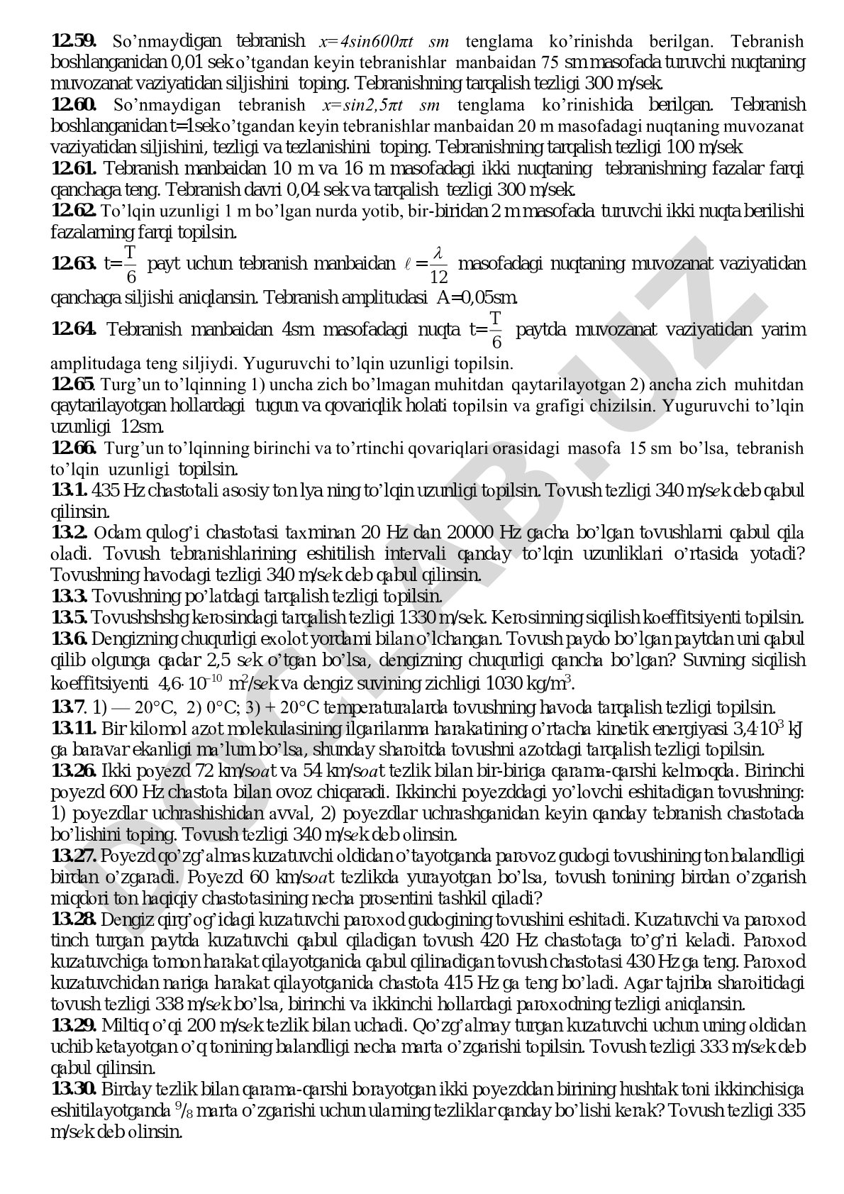 Tebranishlar va to'lqinlar bo'yicha masalalar