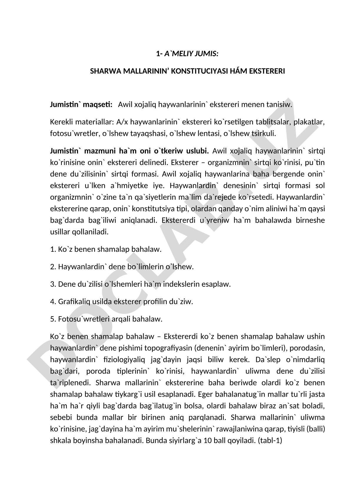 Sharwa mallarınıń konstituciyası hám ekstereri