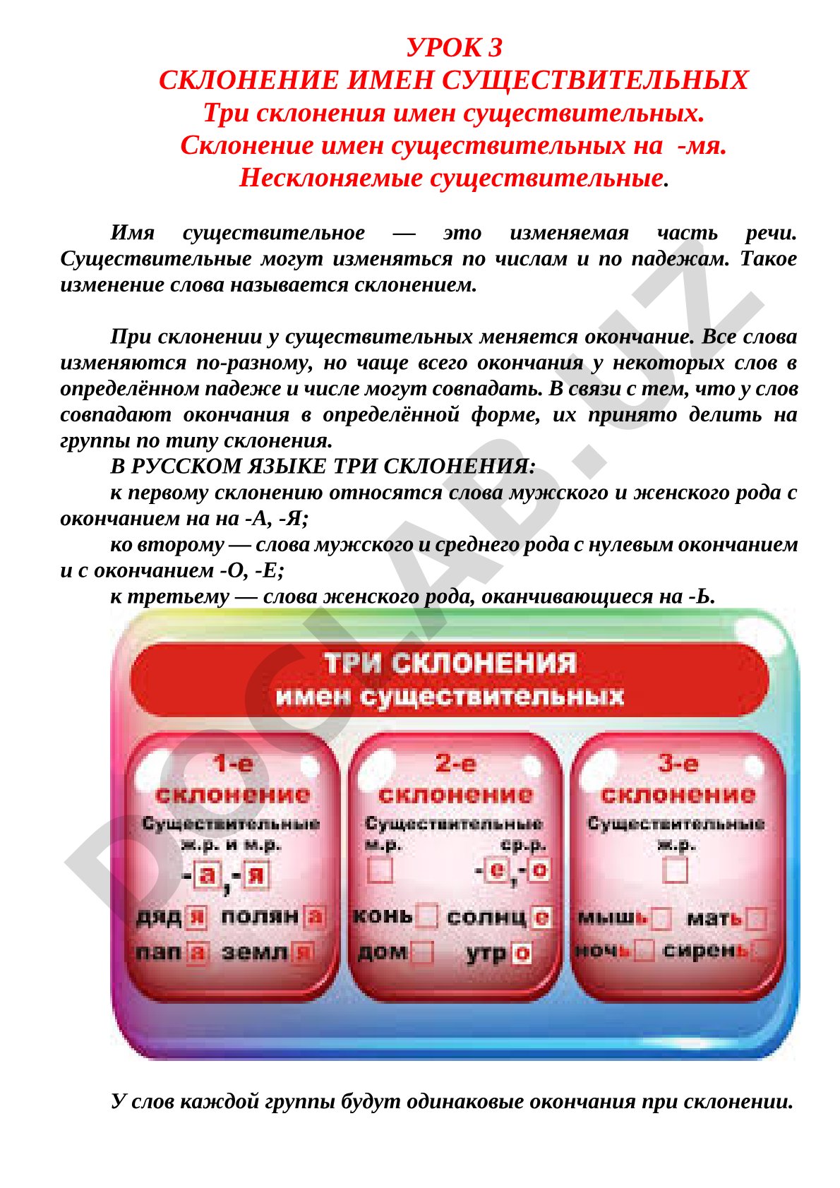 Склонение имен существительных