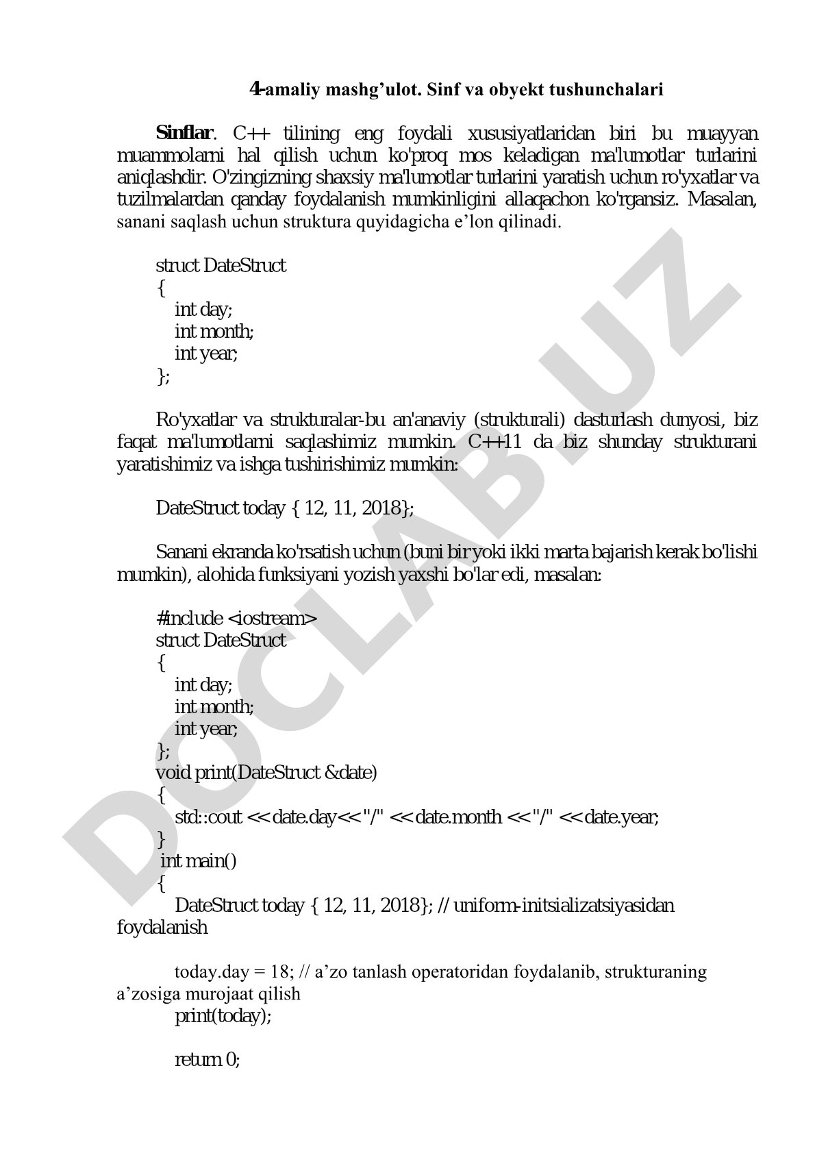 Sinf va obyekt tushunchalari
