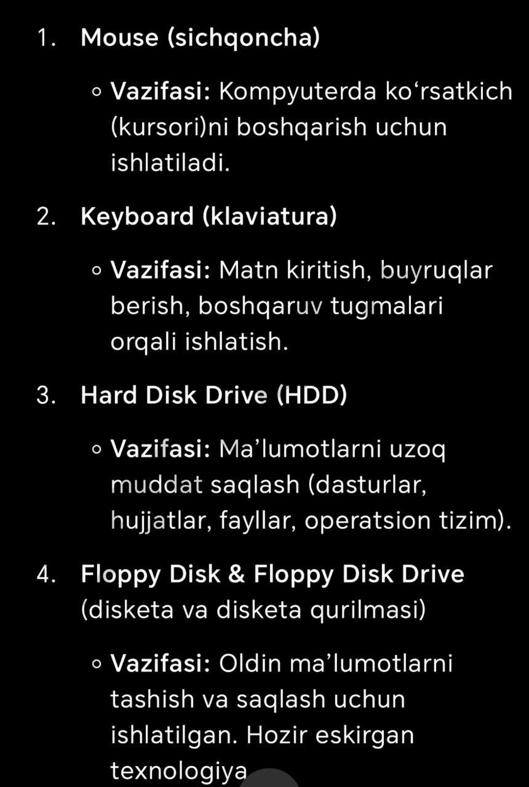 Kompyuter qurilmalari va vazifalari