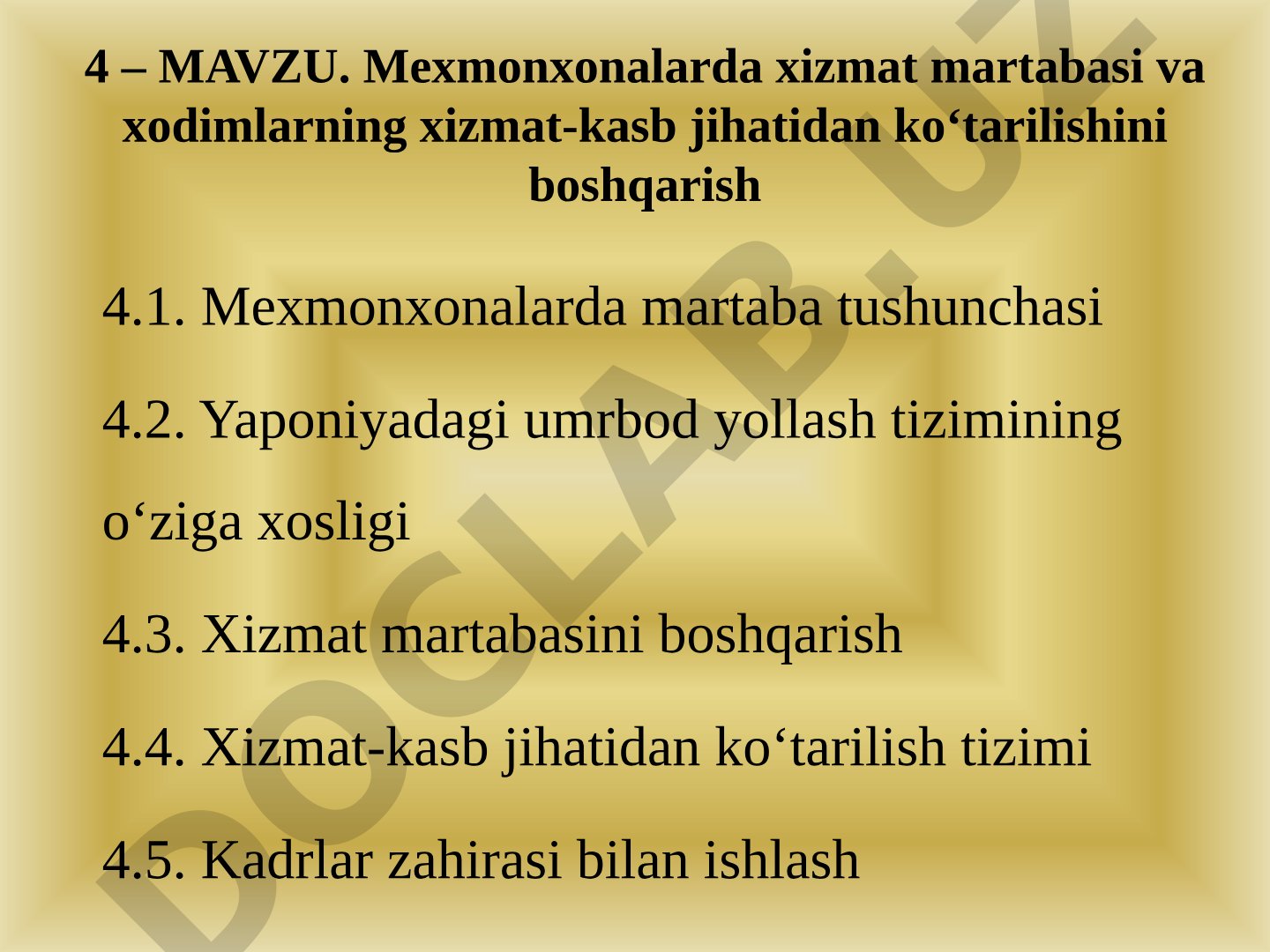 Mexmonxonalarda xizmat martabasi va xodimlarning xizmat-kasb jihatidan ko'tarilishini boshqarish
