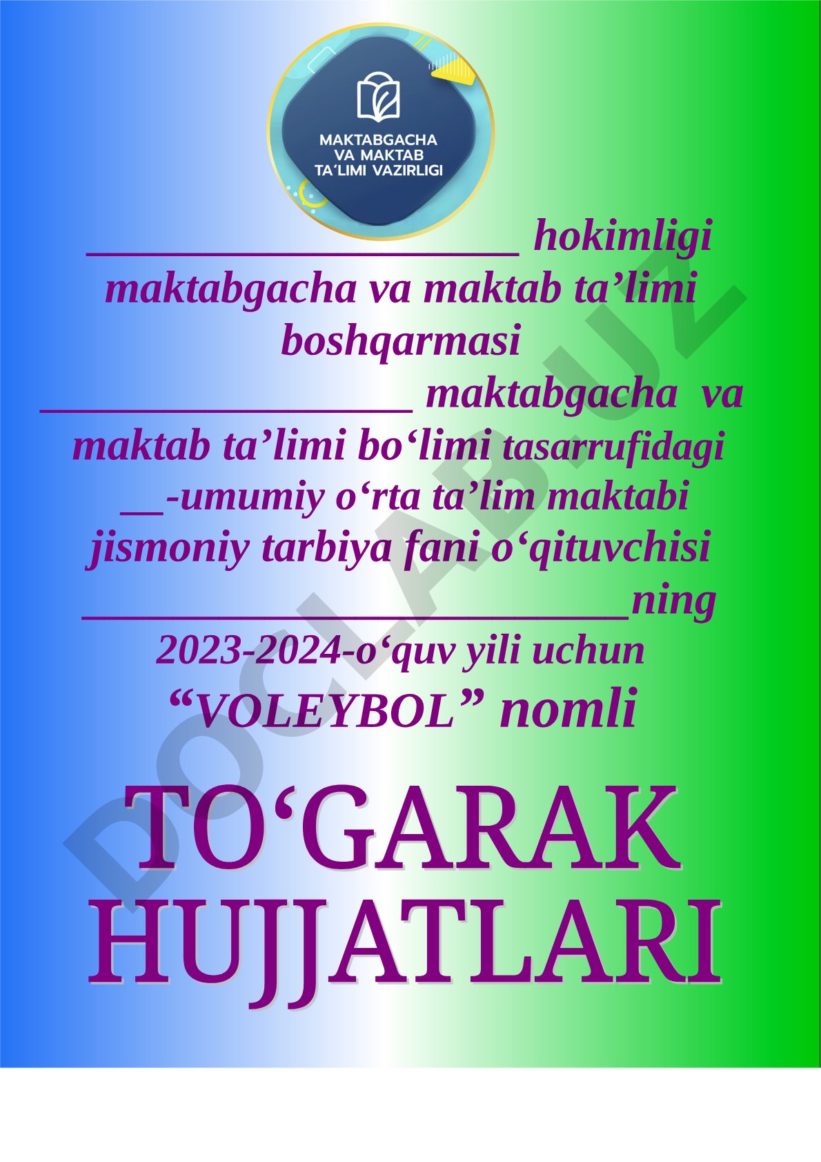 Voleybol to‘garagi ish rejasi (2023-2024-o‘quv yili)