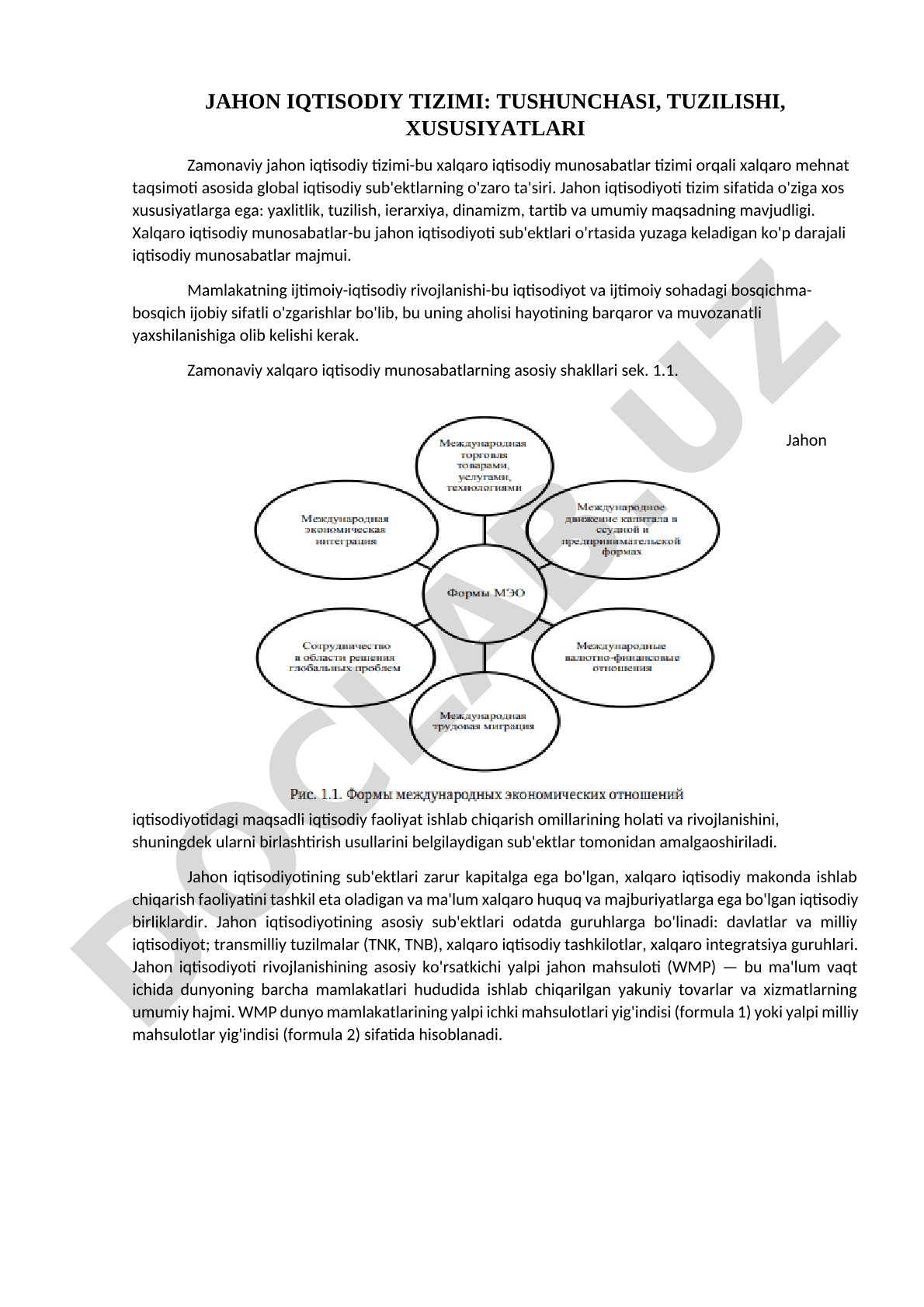 Jahon iqtisodiy tizimi: tushunchasi, tuzilishi, xususiyatlari