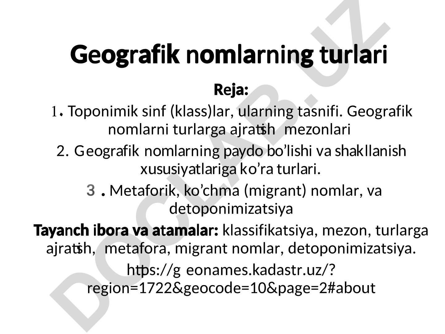 Geografik nomlarning turlari va tasnifi