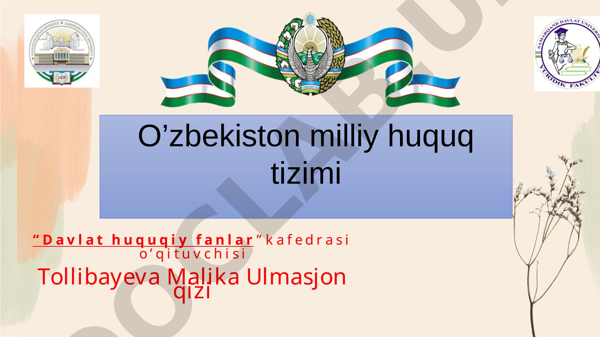 O'zbekiston Respublikasi milliy huquq tizimi