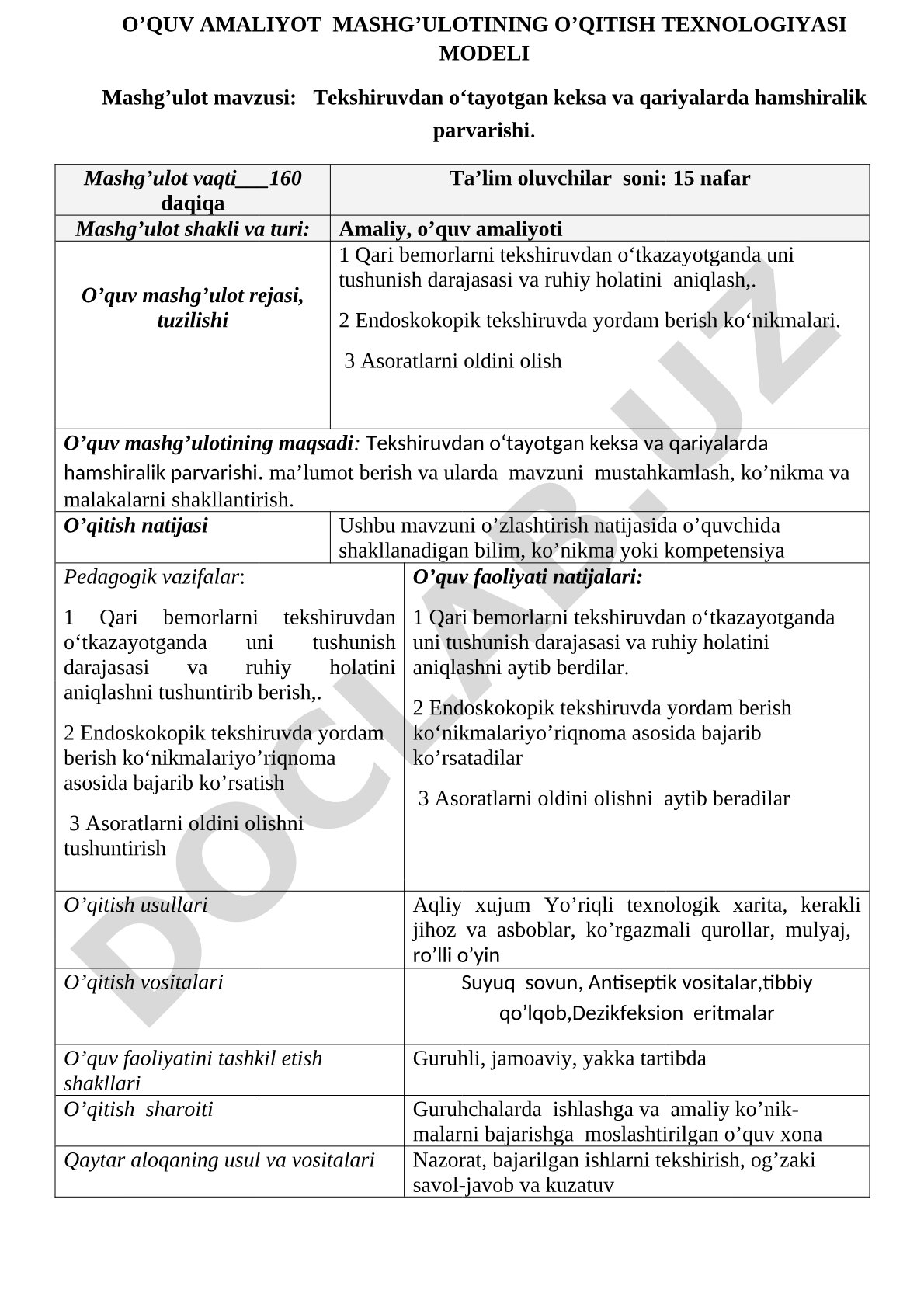 Tekshiruvdan o‘tayotgan keksa va qariyalarda hamshiralik parvarishi