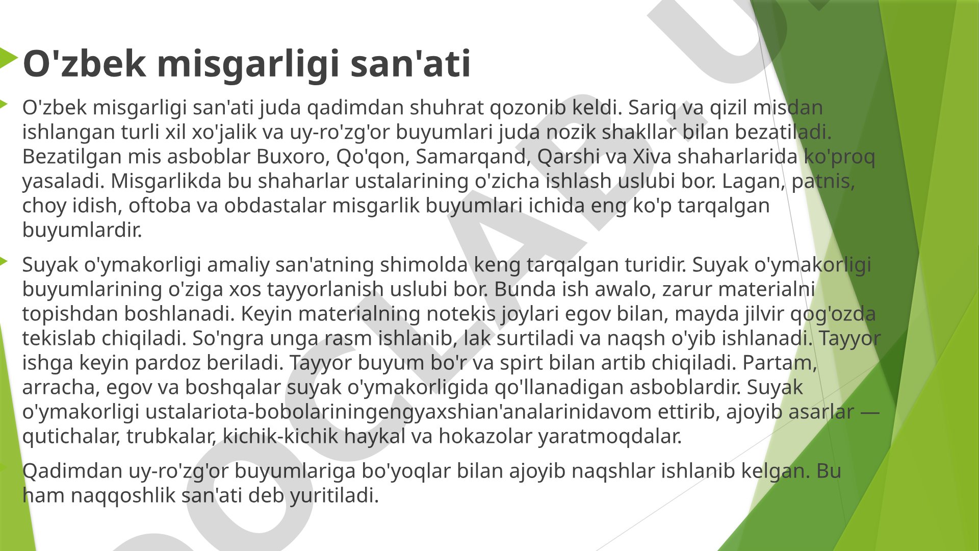 O'zbek misgarligi va suyak o'ymakorligi san'ati