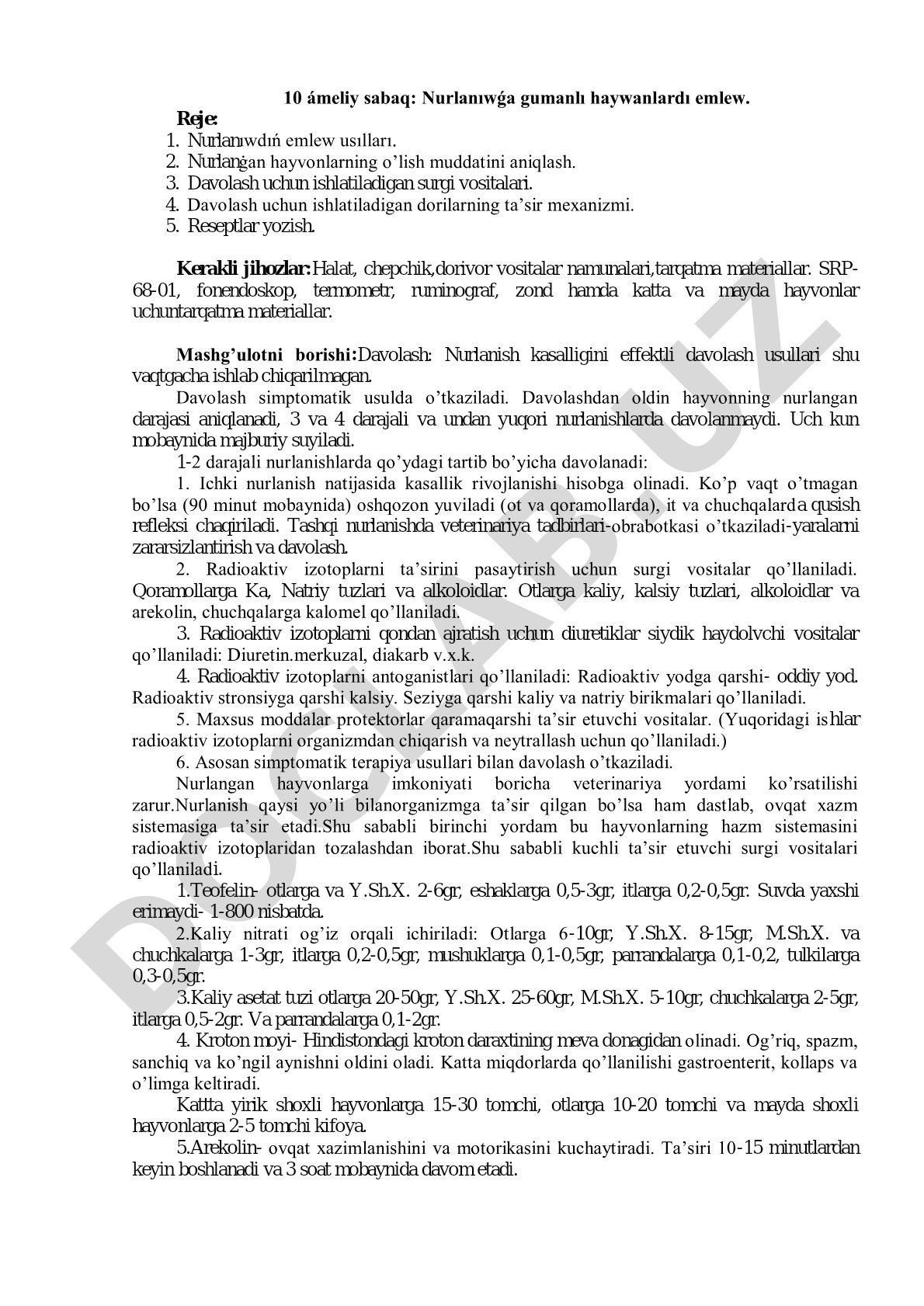 Nurlanıwǵa gumanlı haywanlardı emlew