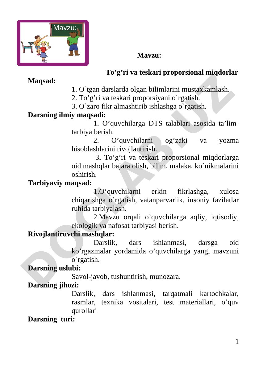 To’g’ri va teskari proporsional miqdorlar