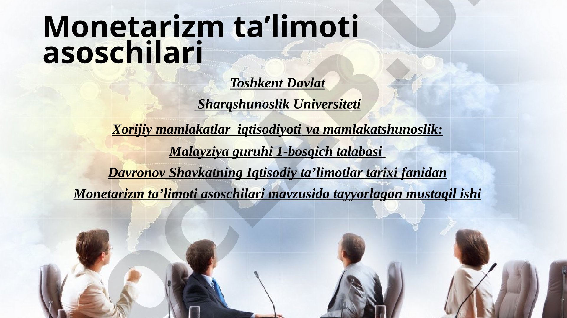 Monetarizmning paydo bo‘lishi, asoschilari va keynschilikdan farqlari bayon qilingan