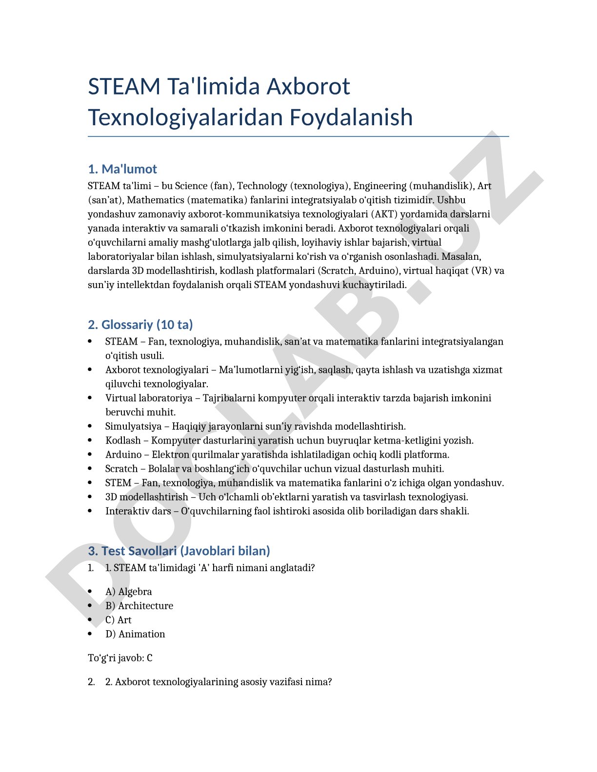 STEAM Ta'limida Axborot Texnologiyalaridan Foydalanish