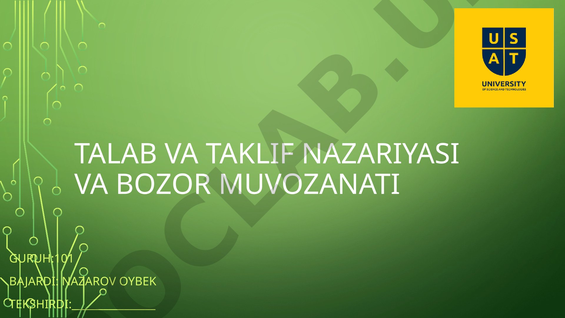 Talab va taklif nazariyasi va bozor muvozanati