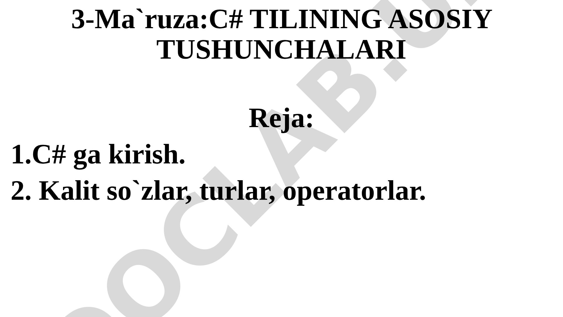 C# tilining asosiy tushunchalari