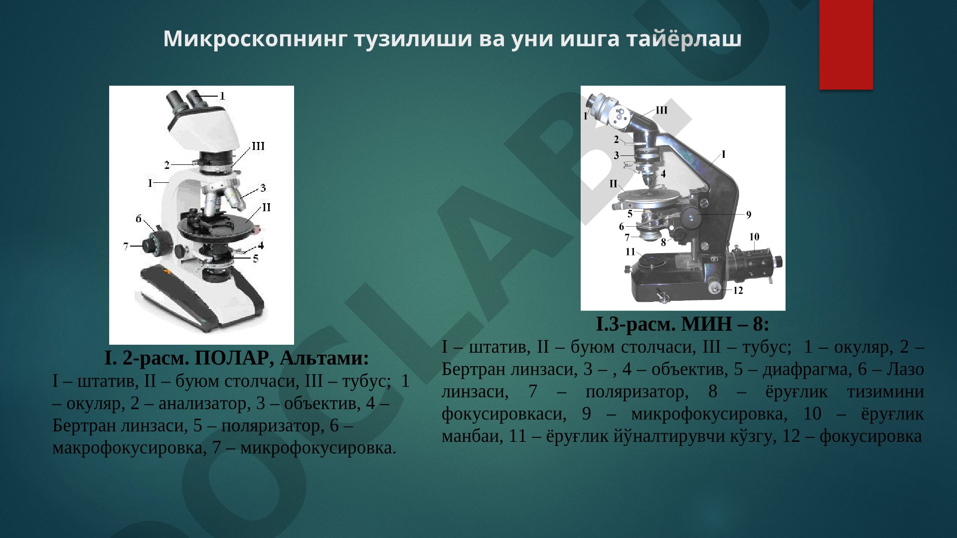 Микроскопнинг тузилиши ва уни ишга тайёрлаш