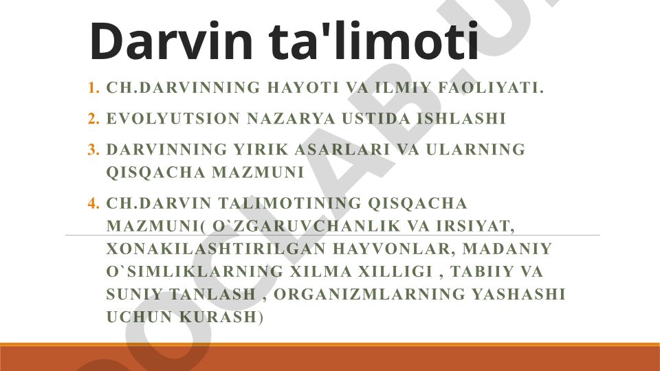 Darvin ta'limoti va evolyutsion nazaryaning rivojlanishi