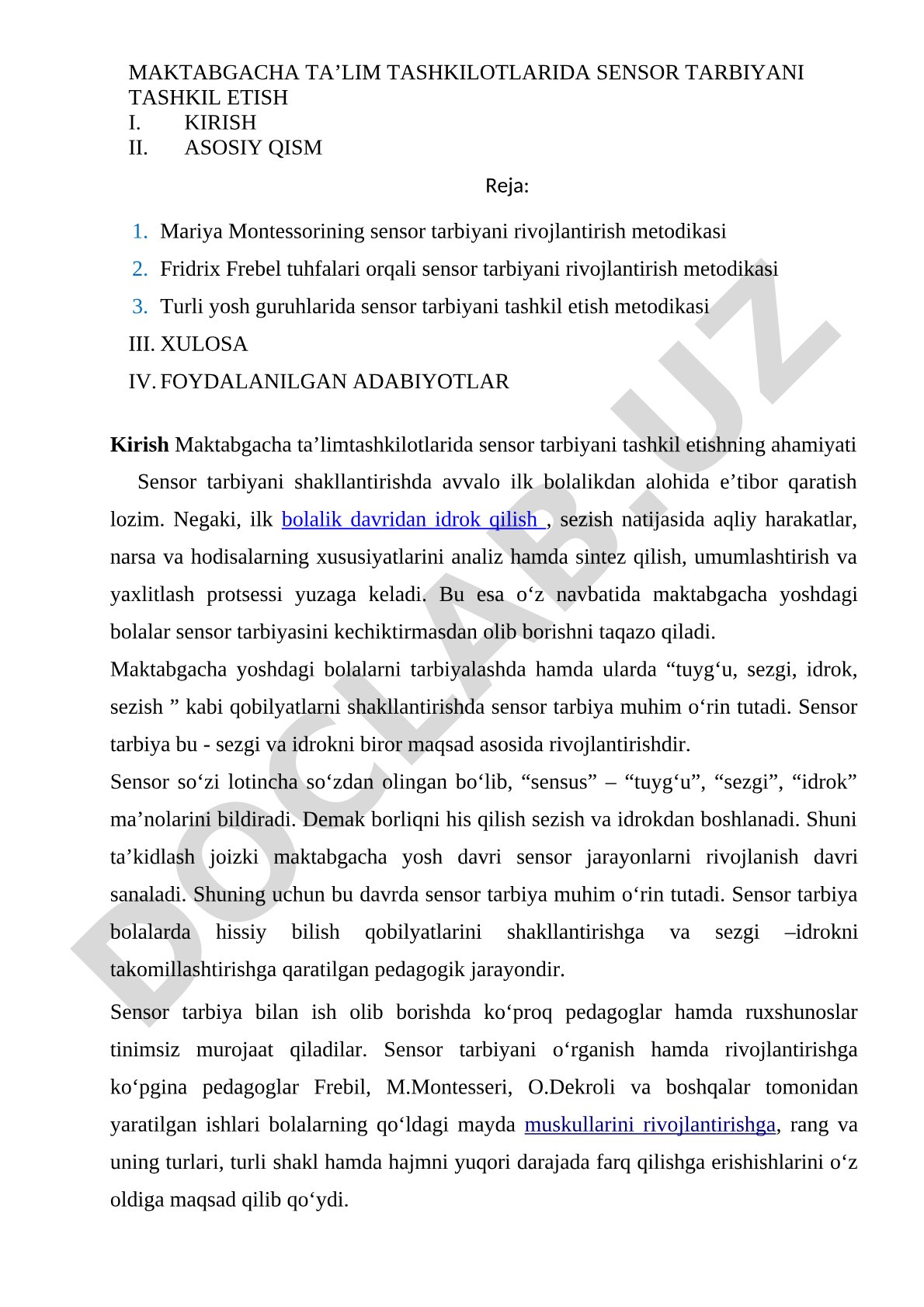 Maktabgacha ta’lim tashkilotlarida sensor tarbiyani tashkil etish