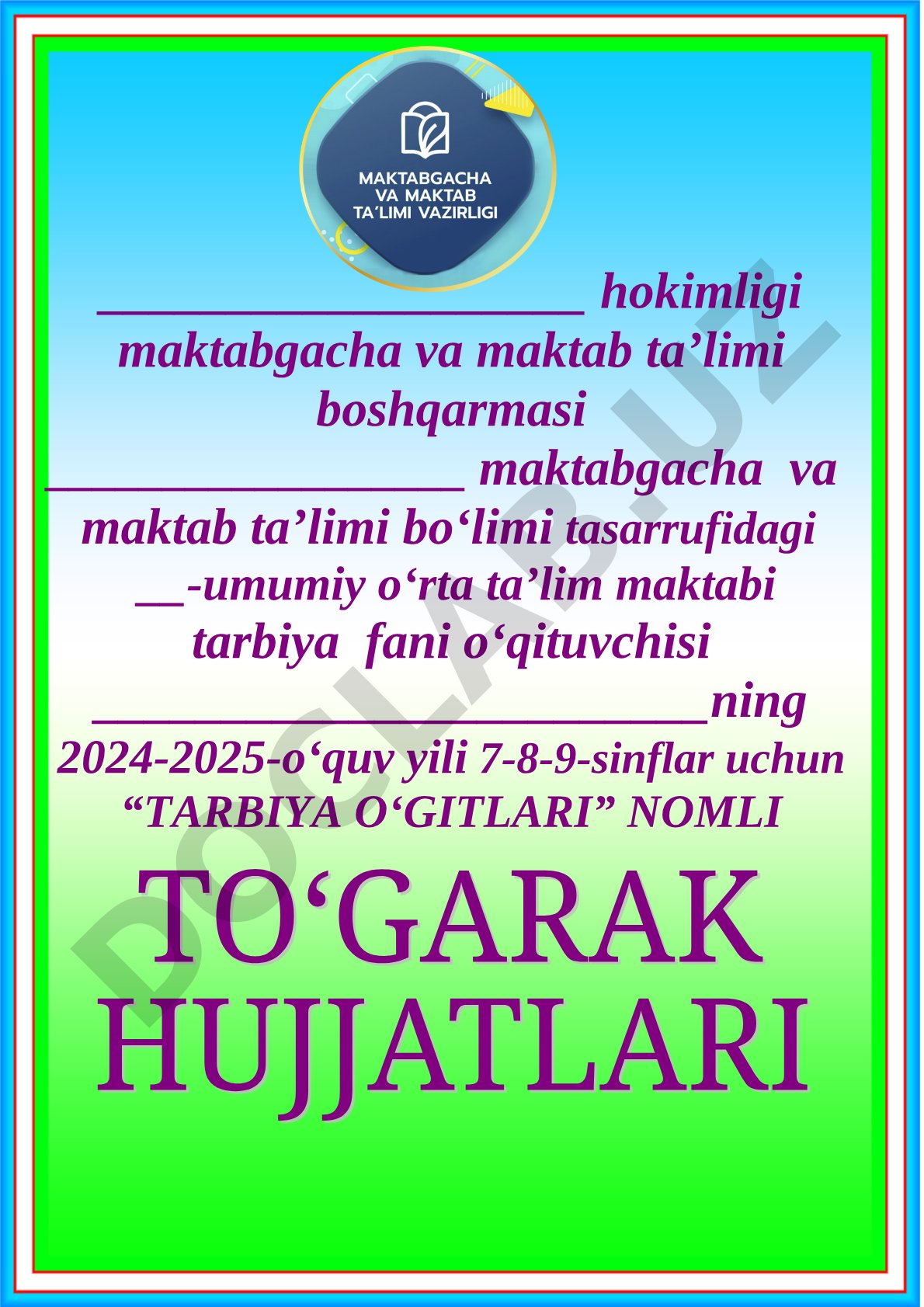 Tarbiya o'gitlari to'garagining ish rejasi