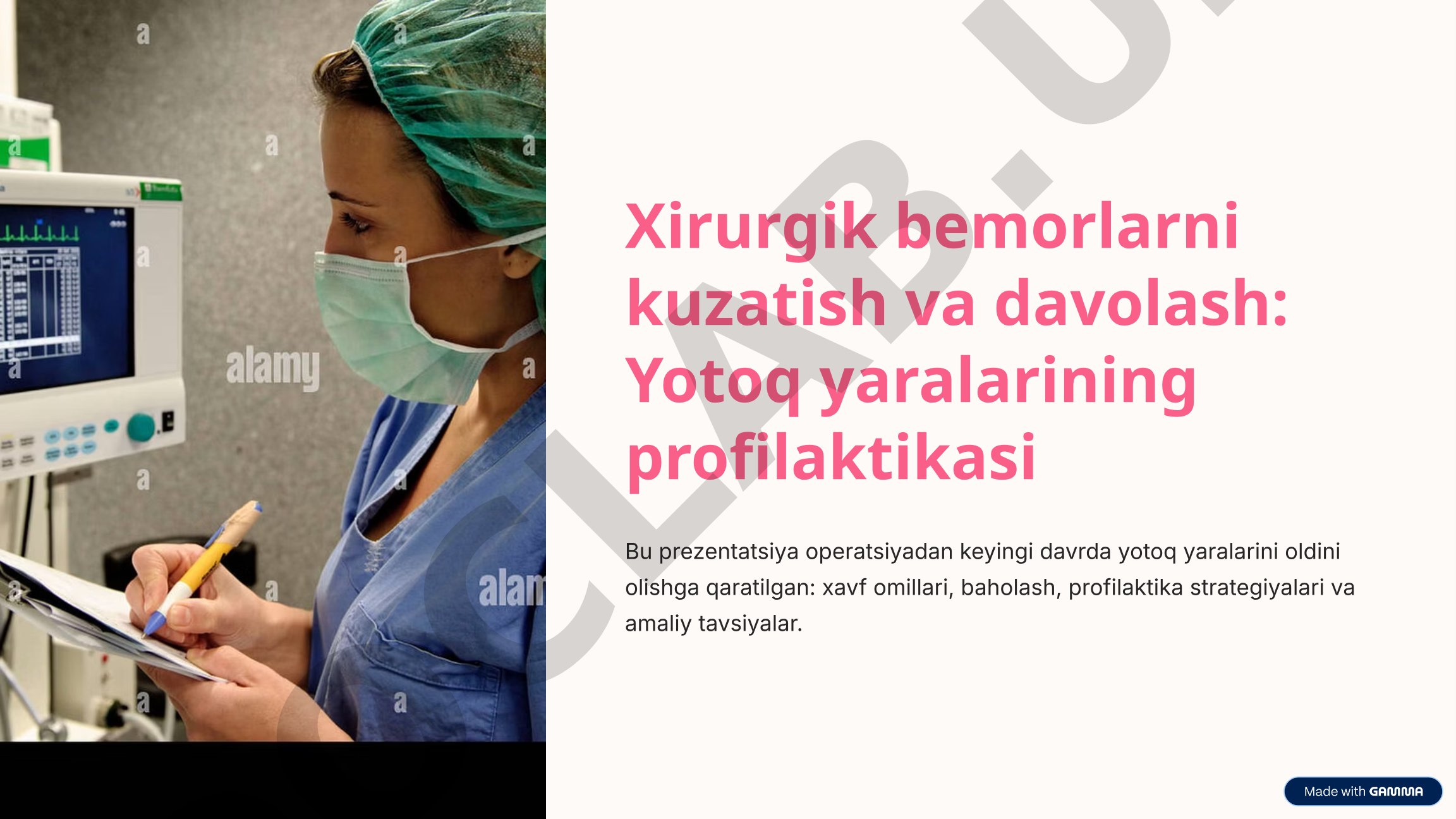Xirurgik bemorlarni kuzatish va davolash: Yotoq yaralarining profilaktikasi