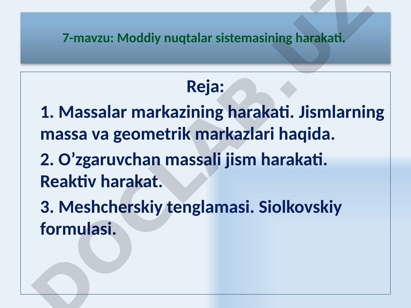 Moddiy nuqtalar sistemasining harakati